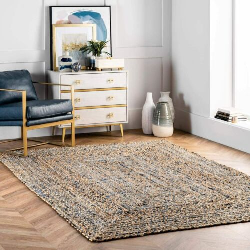 Alfombra de mezclilla yute rectangular natural alfombra de piso trenzado hecha a mano alfombra de área reversible - Imagen 1 de 9