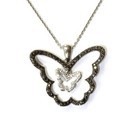 925 Sterling Silver .10ct black white diamond Double Butterfly pendant necklace  — photo 1