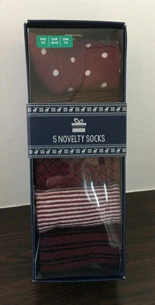 Paquete de 5 pares de calcetines de novedad para hombre Primark regalo en caja Reino Unido talla 6-8