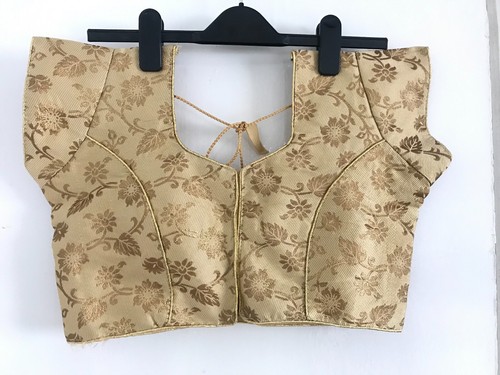 GOLD PATTERN INDIAN WEDDING BLOUSE SARI SAREE CROP TOP PARTY CHOLI 10 12 GIFT - Picture 11 of 22