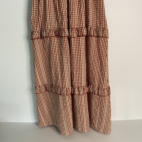Valleygirl Dress Women 10 Maroon White Gingham Strappy Tiered Midi Cottagecore - Picture 22 of 22