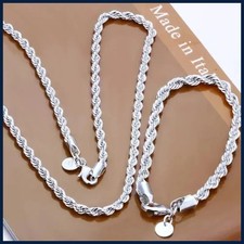Dije 925 Plata de Ley Accesorios Hombres 4MM 40-60cm 2 PIEZAS Cadena Cuerda