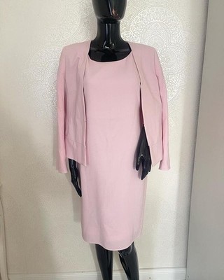 Luxury Akris Tailored Dress & Jacket Ensemble in Soft Pink Size S-M
