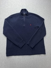 Polo Ralph Lauren Sweater Mens Large Navy Blue Cotton Quarter Zip Mock Neck Knit