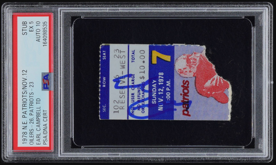 1978 Nov 12 Earl Campbell TD Signed Oiler Football Ticket Certified PSA 5 DNA 10 view 1