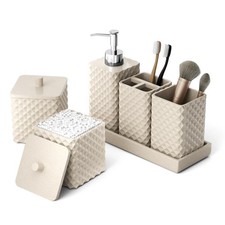 Bathroom Set Resin 6PCS, Square Toothbrush Holders Set Complete with Soap Dis...