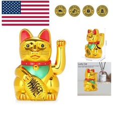 Maneki Neko, Lucky Fortune Cat, Japanese Lucky Cat with Waving Arm Gold Batte...