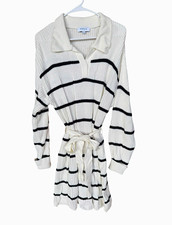 Gilli Ivory/Black Striped Knit Sweater Dress Collared Long Sleeve Belted | S