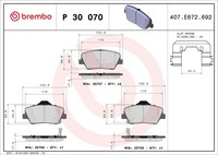 Bremsbelagsatz Scheibenbremse Prime Brembo P 30 070 FüR Hyundai Kia Carens Dm FÉ
