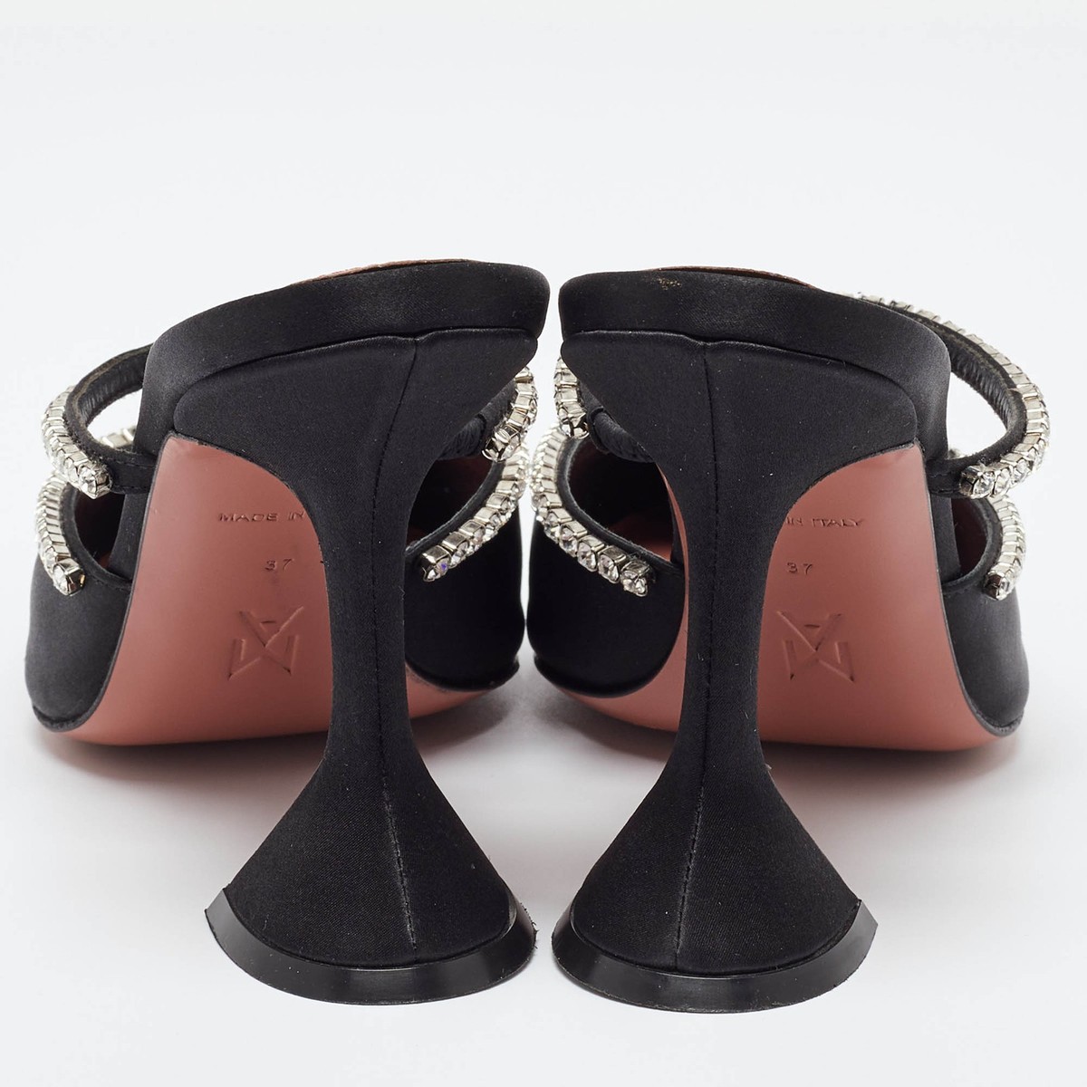 美品✨ AMINA MUADDI クリスタル PVC ミュール 37 ブラック Amina Muaddi Black Satin Crystal Embellished Gilda Mules