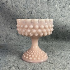 Vintage Fenton Pink Milk Glass Hobnail Pedestal Compote Candy Dish
