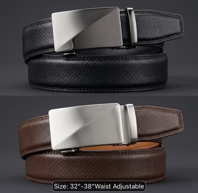 Premium Leather Ratchet Belt Men 2 Pack - Customizable Fit, Effortless Style