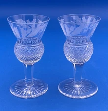 Two Edinburgh Scotland Crystal Thistle Cordial Glasses Signed