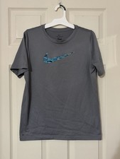 Nike Boys Dri-Fit T-Shirt Gray Blue Swoosh Athletic Short Sleeve Tee Size: XL