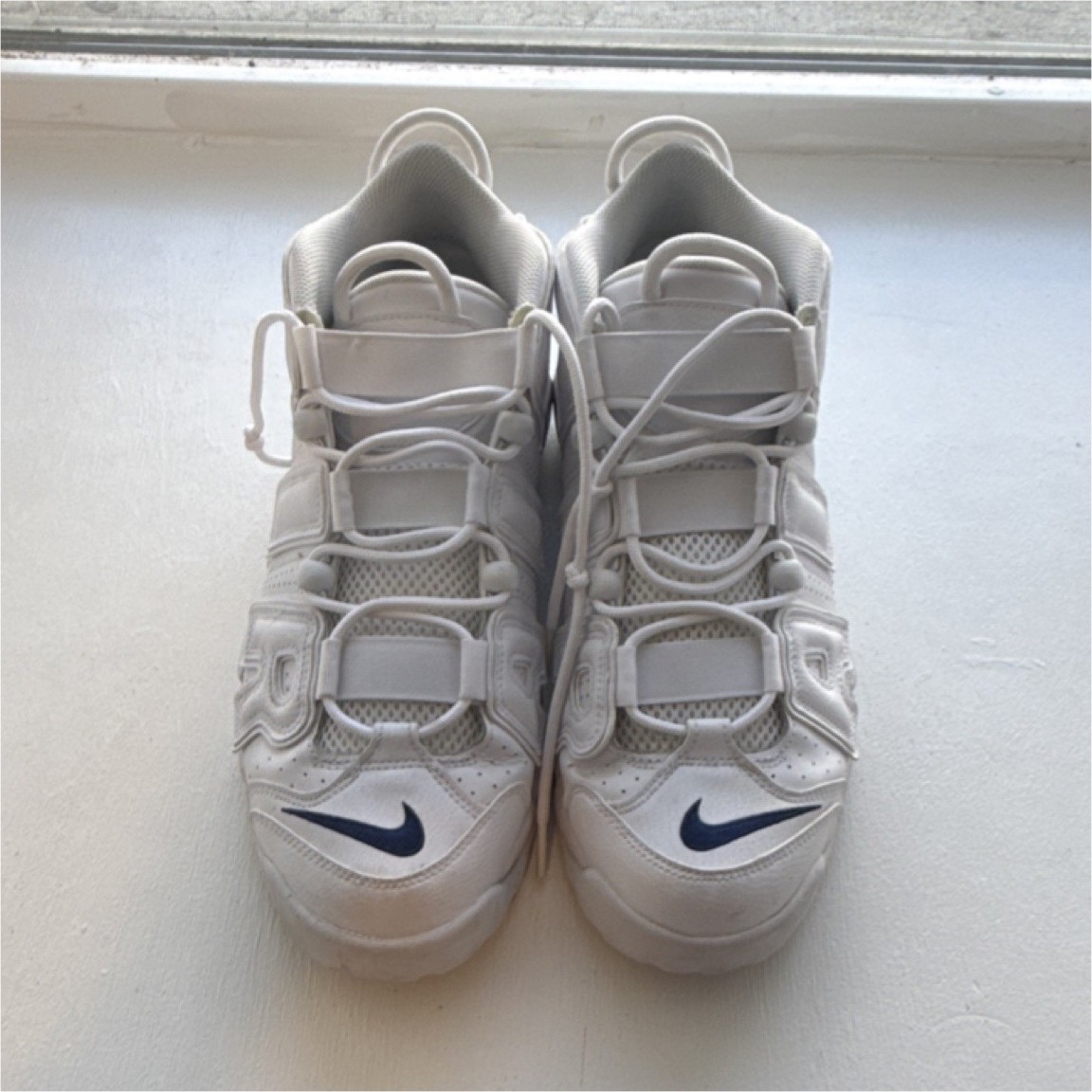 Nike Air More Uptempo White Navy Mid Top Men's Basketball Sneakers