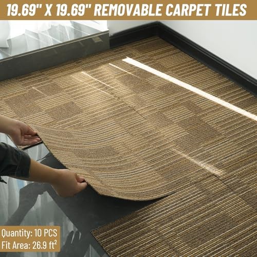 20" x 20" Asphalt Carpet Tile Indoor/Outdoor, 0.24" Pile Height, 10 Pack Khaki - Picture 7 of 8