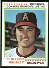 Nolan Ryan 1978 Topps #6 '77 Record Breaker California Angels Vintage Card