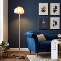 Stehlampe Standleuchte BüRolampe Metall Gold Amberglas Led Dimmbar H 150 Cm