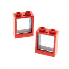 2x Lego Window Frame 1x2x2 Red Disc Transparent Light Blue 60601 60592c02