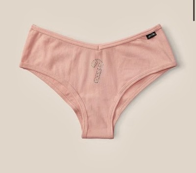 NEW Victorias Secret PINK Cheeky Panty Large Pink with Rhinestone Candy Cane NWT