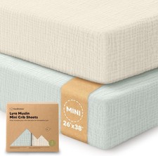 2-Pack Muslin Mini Crib Sheets for Boys, Girls -38x26 Pack and Play Sheets