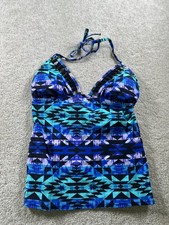 Arizona Jeans Women's Swimwear Tankini Top Medium Blue Geometric Nylon