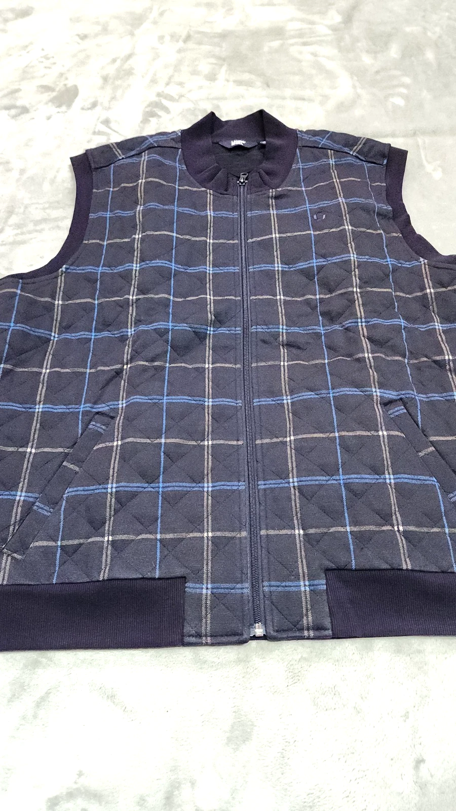 Land's End Men's XL Navy Blue Plaid Quilted Zip Vest NWOT Chase Logo
