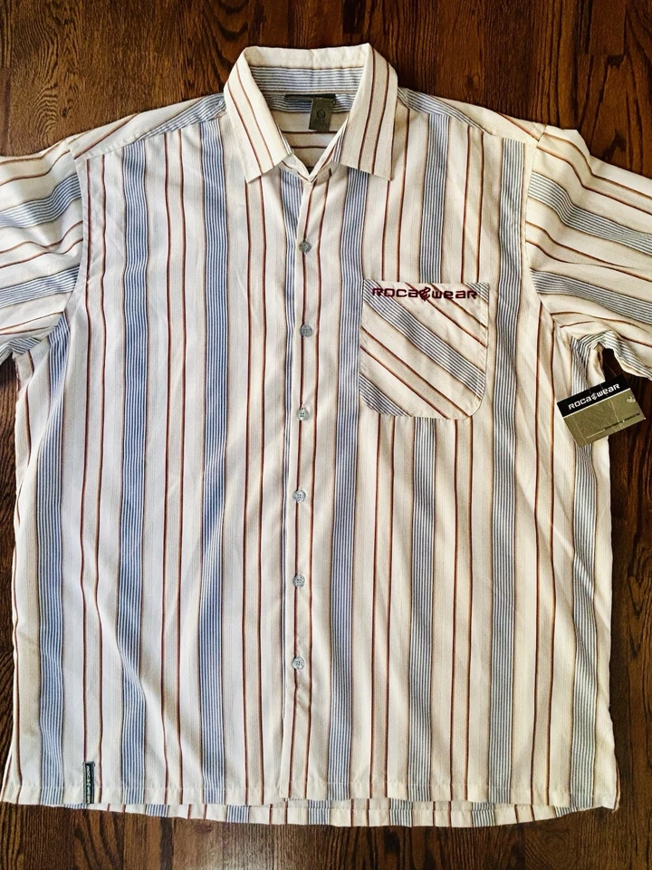 Camisa social masculina Rocawear vintage listrada manga longa mistura de algodão tamanho 3XL nova com etiquetas - Imagem 2 de 4