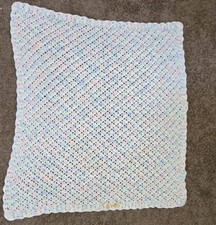 Hand Made Crochet Infant Blanket, Blue Multi Color 33" x 33"