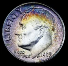 1963 P Roosevelt Silver Dime CH BU Coin Rainbow Toning #T1