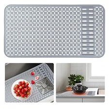 Silicone Sink Mat 28.4''x15.2'' Kitchen Sink Protector With DIY Drain Hole, G...