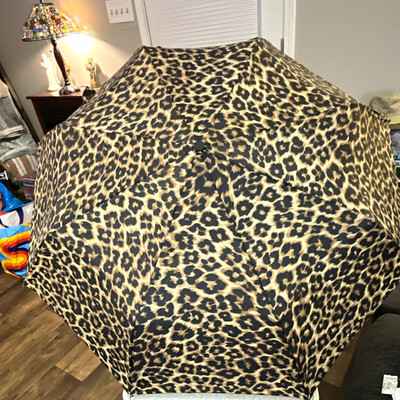 totes Automatic Compact Folding Umbrella Leopard Animal Print Brown/Black