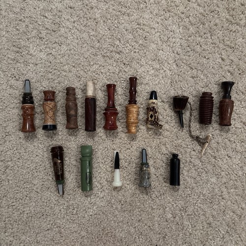 Lot 15 Hunting Game Calls, Some Custom Wood & Plastic Duck Deer Predator Calls