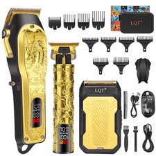 Professional Hair Clipper Set Golden Dragon Design LED Display Multi-Guide Co...