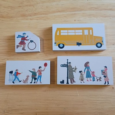 NOS Cat's Meow Village Lot School Bus Stop Crossing Guard Dog Kids Playing 