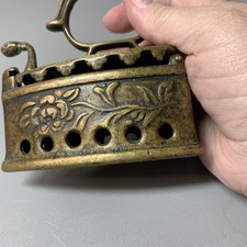 Antique Sad Iron Ornate Brass Coal Heated Small Lace Collar Iron Italy