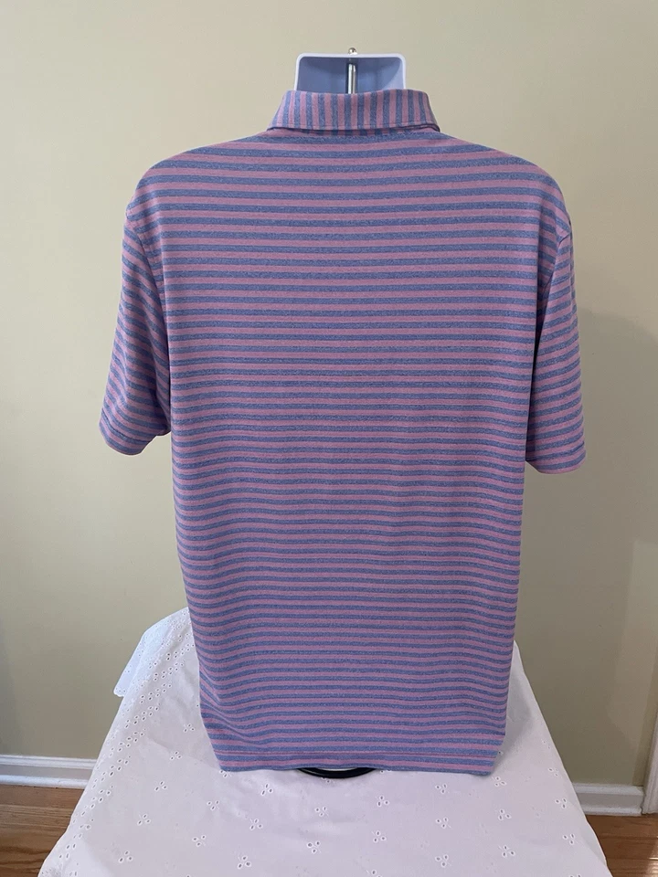 Polo de golf Peter Millar Summer Comfort rosa y azul a rayas Scioto Country Club talla L Foto 3 de 4