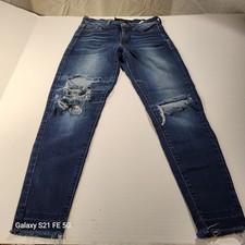 KANCAN Womens Mid Rise Super Skinny Distressed Jeans SIZE 5/26 Tapered Dark Wash