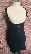 Vintage Y2K RAVE Suspender Skirt Mini Dress Jumper Overalls Bodycon Black