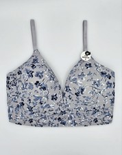 Lucky Brand Wirefree Bralette Bra 36C Grey Blue Floral Print Comfort Padded