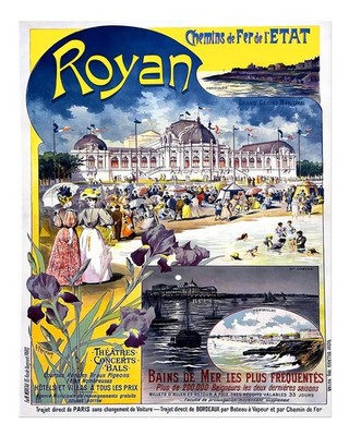 Vintage franz�sische Reise-Wandkunst Strandszene in Royan