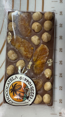 Milk Chocolate Bar With Fruits & Nuts taste full Hazelnut Tangerine & Gold 100g.