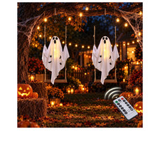 Outdoor Halloween Decorations, 2 Pack Light Up Hanging Swinging Ghosts with 8