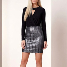 BOOHOO NIGHT SIZE 8 BLACK SILVER SPARKLE DRESS EVENING NIGHTOUT CLUB PARTY LBD