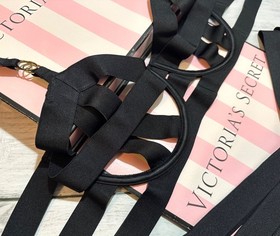 Victoria's Secret Luxe Lingerie Banded Strappy Demi Bra 2Pc Set Black 