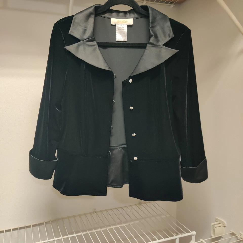 Chaqueta de Noche con "Estrás Bling" Formal, Fiesta Negro Terciopelo Satinado Talla 8 Foto 3 de 4