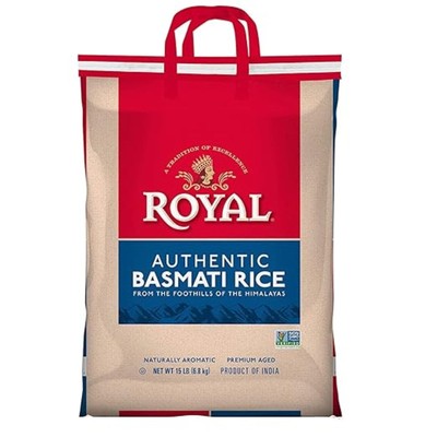 Authentic - Naturally Aged Long Grain Indian White Basmati Rice - 15 lbs