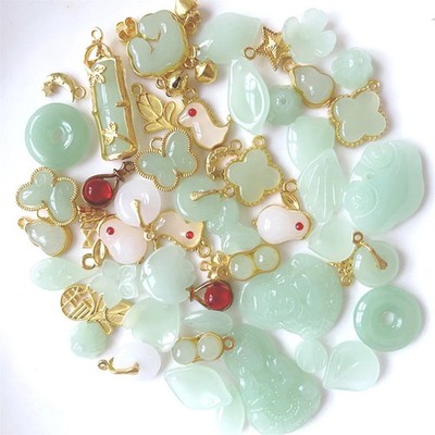 50Pcs Inlaid Alloy Imitation Jade Beads Accessories for DIY Jewelry Crafts Makin