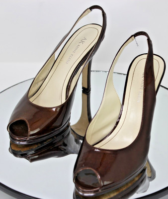 Anne Klein Akquent  Bronze Patent Open Toe Air Heels Pumps Shoes US 7.5M