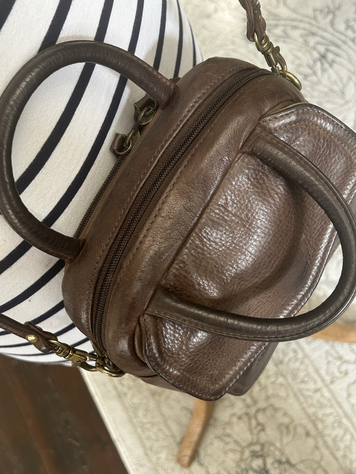 Fossil Vintage Brown Leather Multi Way Handbag Crossbody Shoulder Bag Satchel image 4